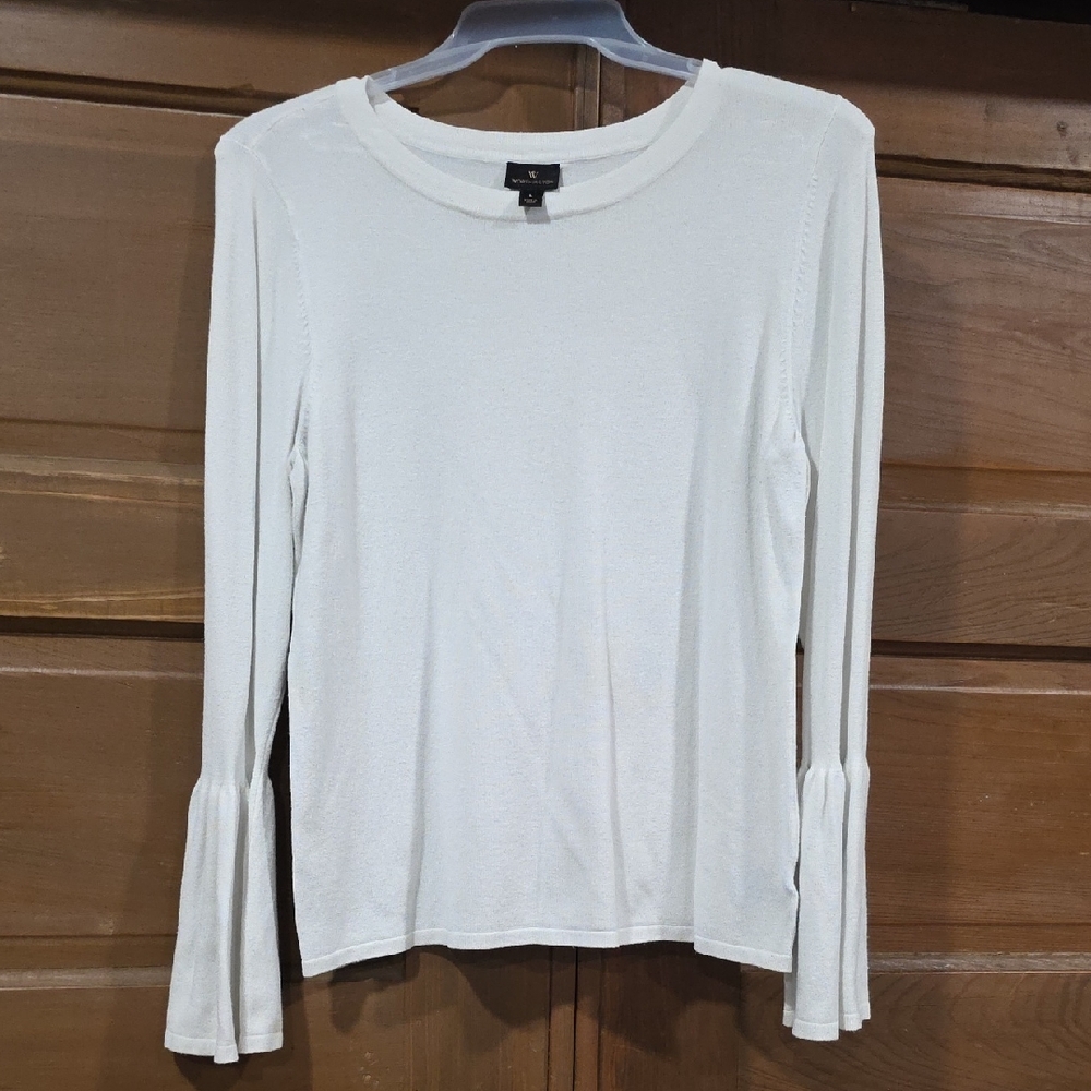 Worthington Cream Long Sleeve Ribbed Top with Flared Cuffs